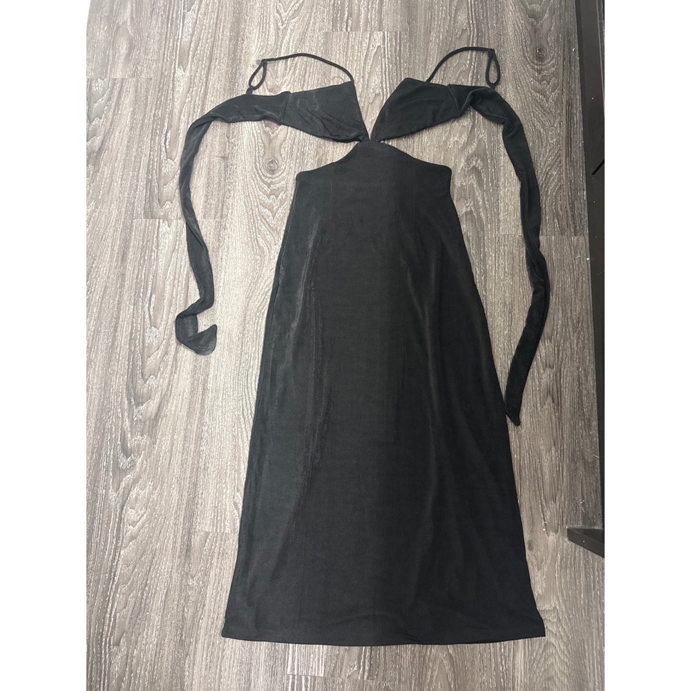 White Fox Black Midi Dress Cut Out Waist Open Back Tie Detail Womens Medium
